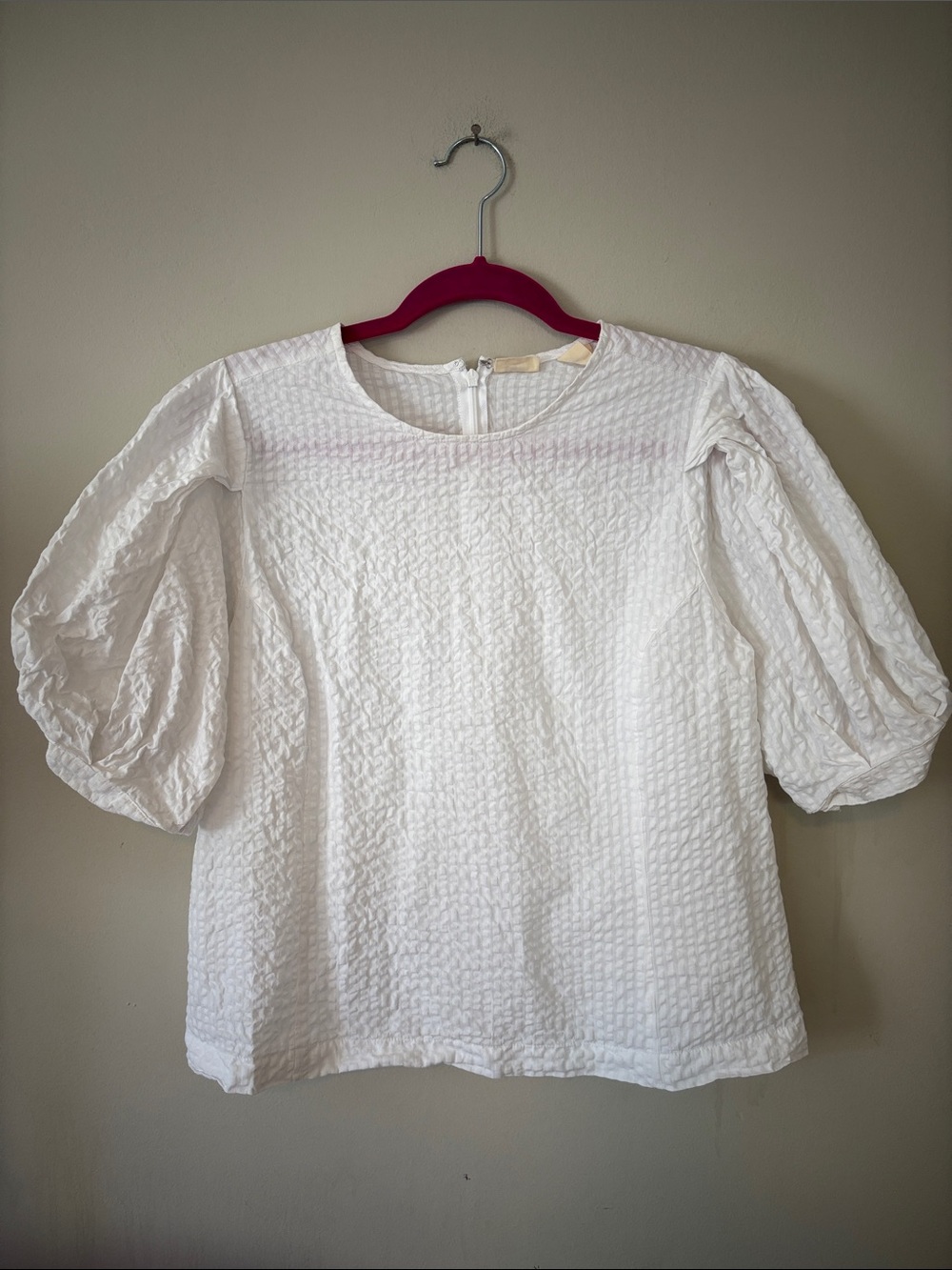 Levi’s White Zaida Sculptural Blouse - Seersucker Puff Sleeve Top Large